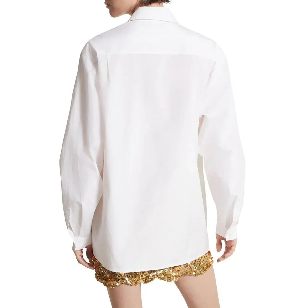 Michael Kors Womens Boyfriend Silk Cotton Taffeta Shirt in Optic White 6